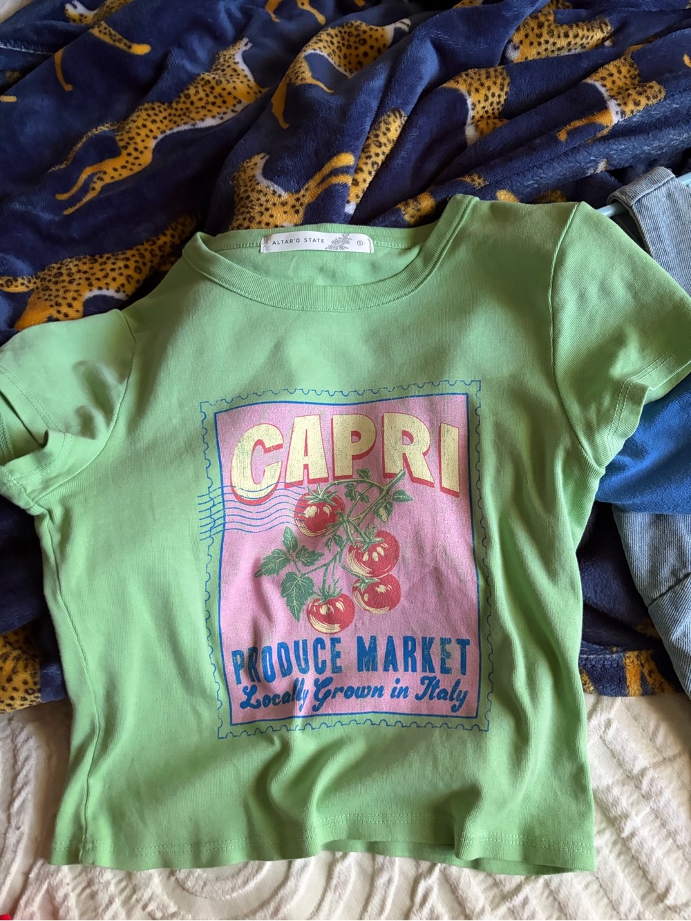 Altar'd State Lime Green Capri Produce Market Graphic Tee